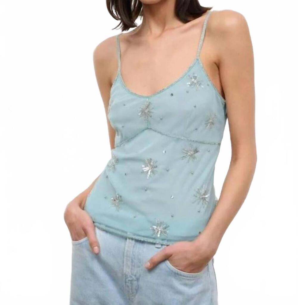 NEW STAUD azzura hand beaded top in lakeside blue